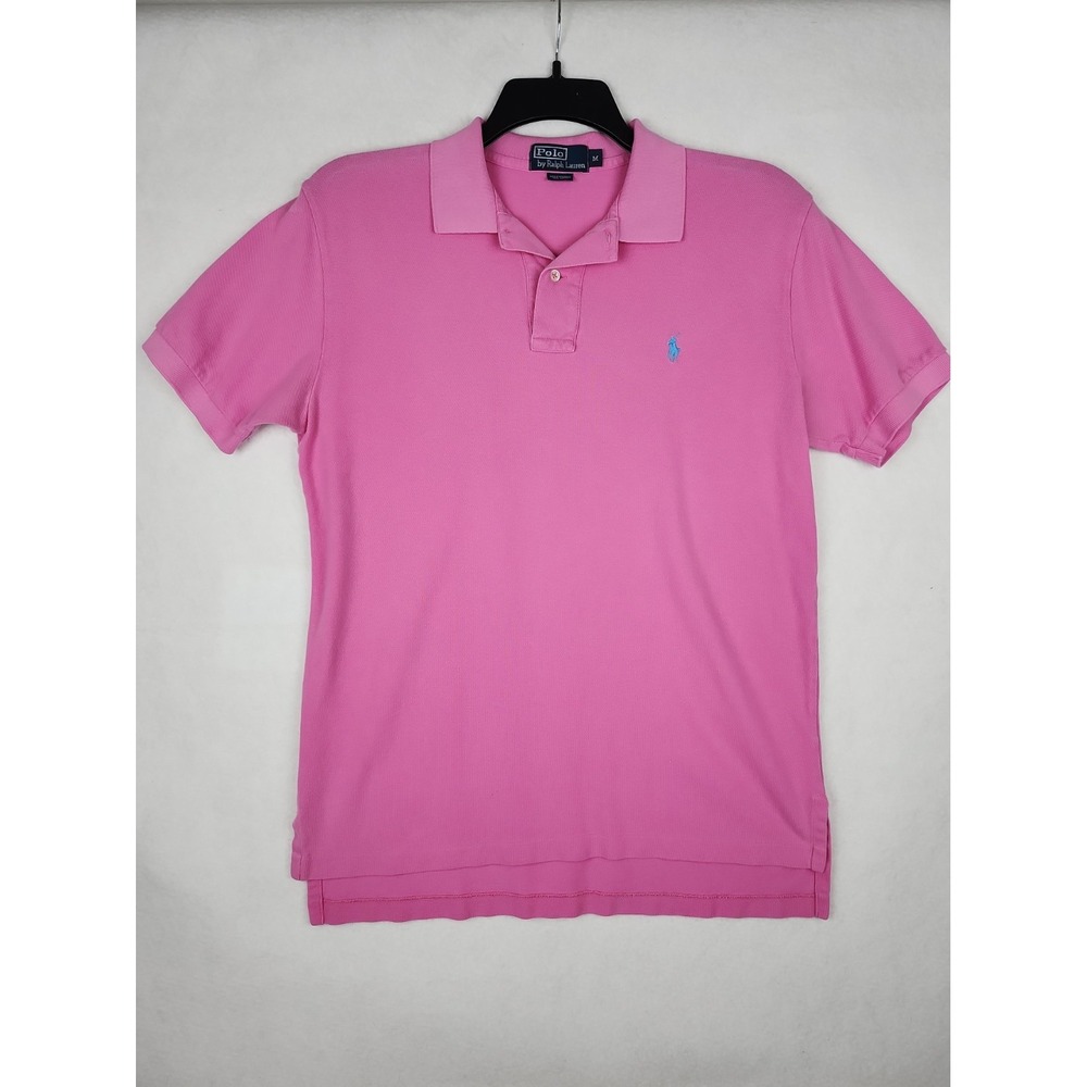Ralph Lauren Polo Mens M Pink Short Sleeve 100% Cotton Polo Shirt Pony Logo EUC